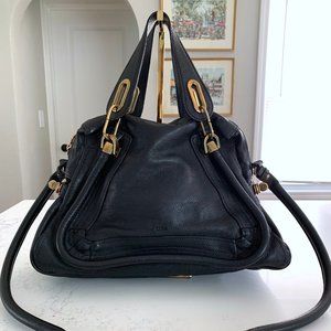 Chloe Paraty Handbag Black Calfskin Leather Shoulder Bag Satchel Crossbody